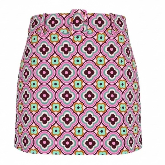 Zara Dresses & Skirts - Zara Mini Skirt Womens Size S Pink Geometric Floral Belted Retro Mod